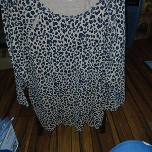 Rafaella Black and Tan Leopard Print Long Sleeve Top